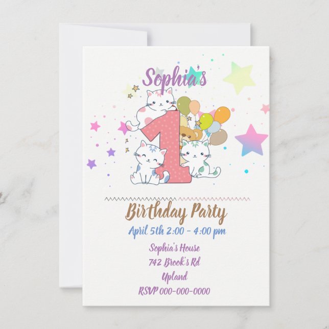 Premier anniversaire fête Cute Kittens Invitation (Devant)