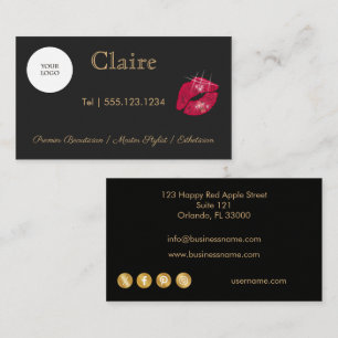 Premier Beautician & Glowing Sparkling Red Lips Business Card