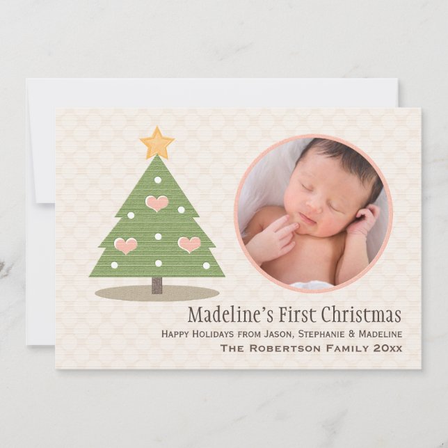 Premier Carte photo d'arbre de Noël pour bébé rose (Devant)