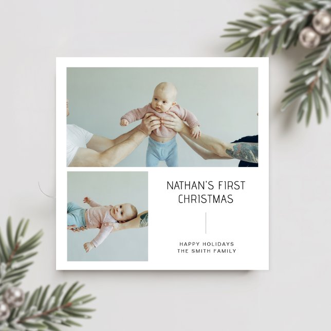 Premier Carte photo de Noël minimaliste pour bébé (Créateur téléchargé)