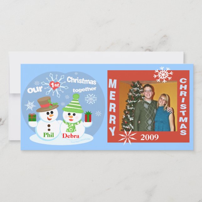 Premier Carte photo de Noël Snowmen Couples (Devant)