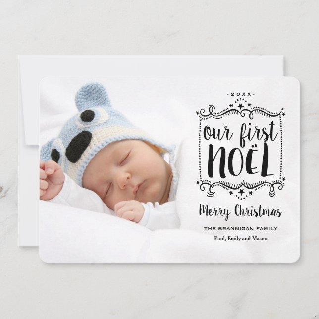 Premier carte photo de vacances de Joyeux Noël de (Devant)
