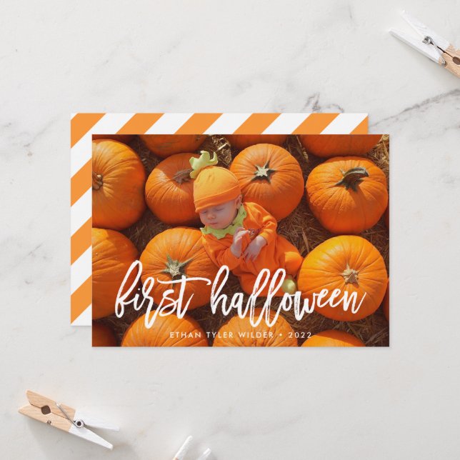 Premier Carte photo d'Halloween du bébé (Devant/Arrière en situation)