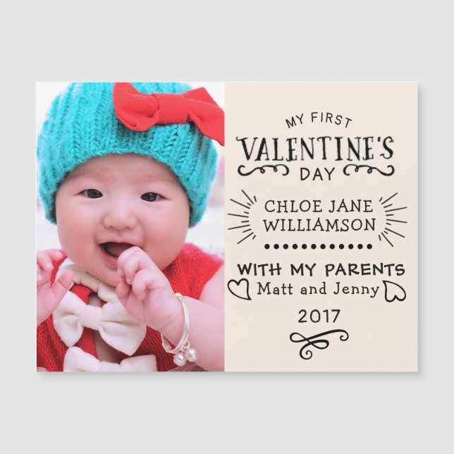 Premier Carte photo magnétique Valentin pour bébé (Devant)