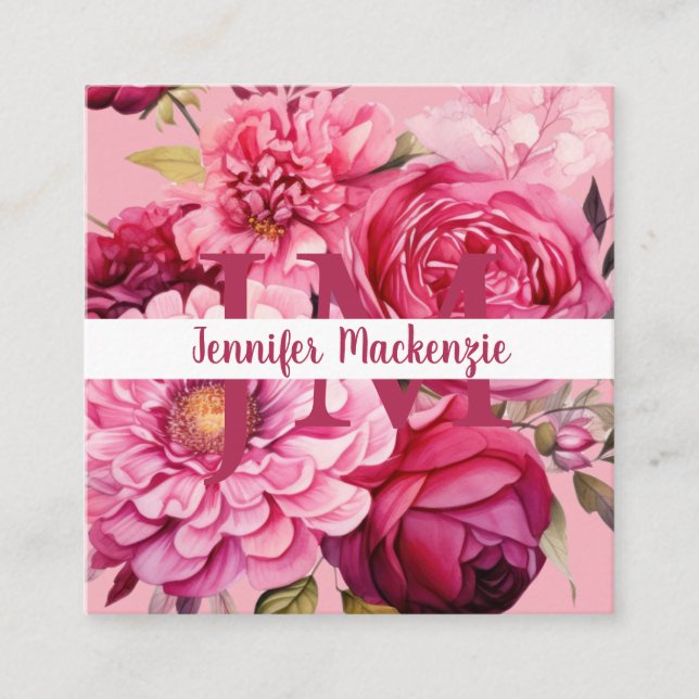 Premier Chic Bright Pink Floral Business Card (Front)