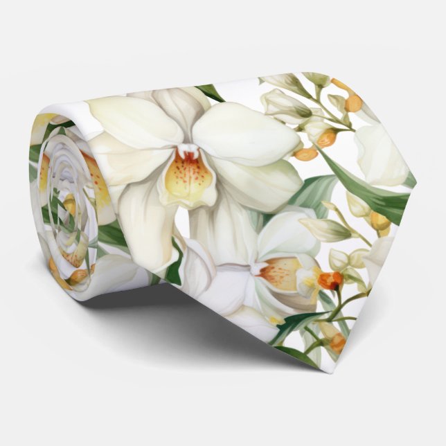 Premier Cravate blanc Orchidées Formel Sharp (Roulé)