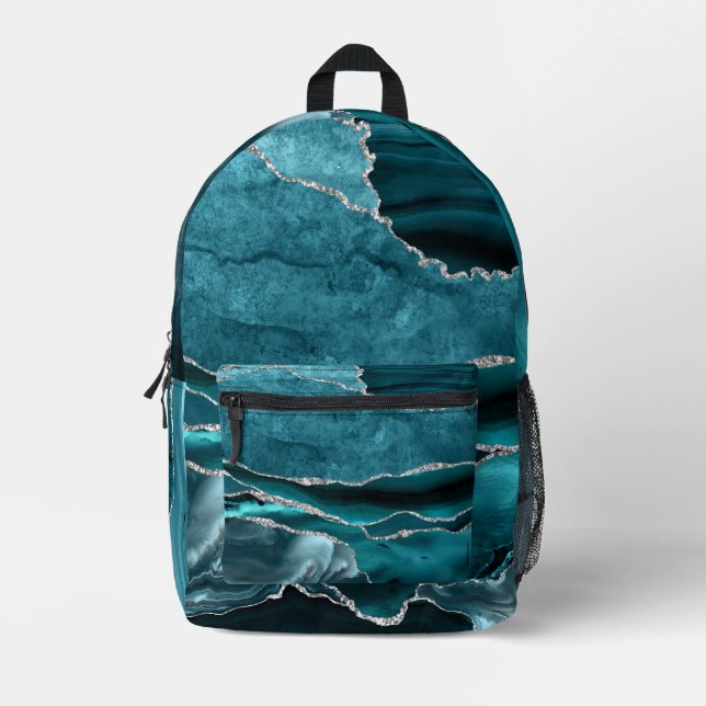Premier Elegant Teal Blue Silver Agate Backpack (Front)