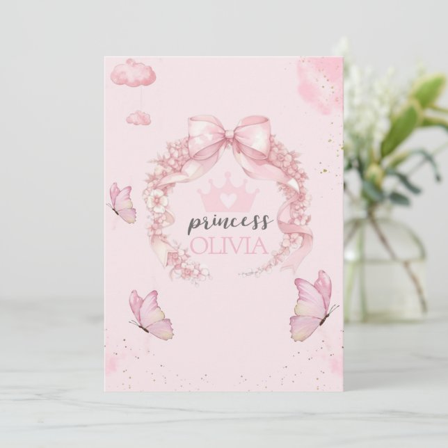 Premier Invitation d'anniversaire du papillon rose (Debout devant)