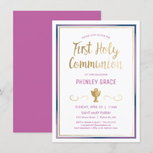 Premier Invitation de la Communion, Élégant, Rose,