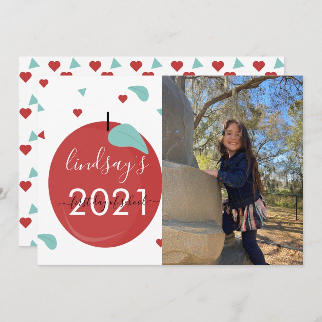 Premier jour de l'école Carte photo de script roug (Devant / Derrière)