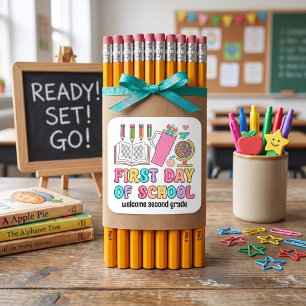 Premier jour d'école autocollants rétro colorés