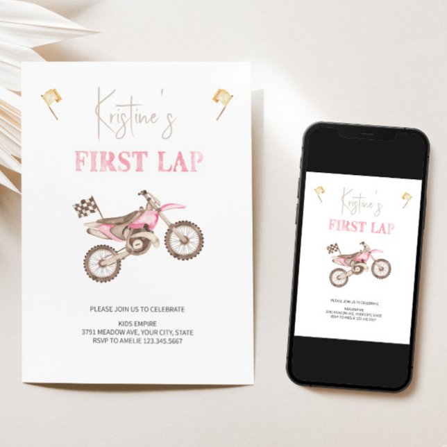 Premier LAP Pink Dirt Vélo Anniversaire Invitation (Créateur téléchargé)