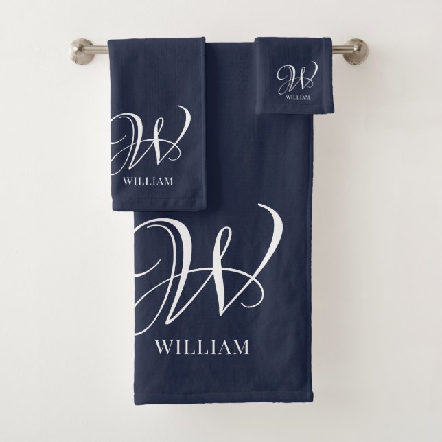 Premier monogramme bleu marine personnalisé (En situation)