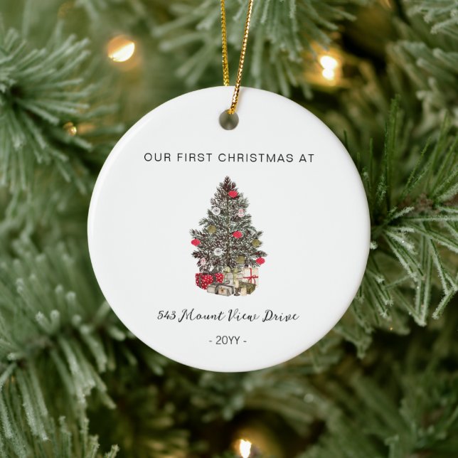 Premier Noël à New Home - Ornement d'adresse (Arbre)