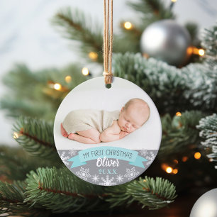 Premier Noël Aqua Blue Bébé Garçon Photo
