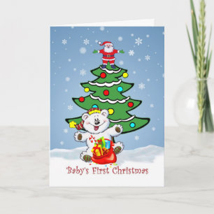 Premier Noël avec l'arbre, Père Noël, carte d'ours