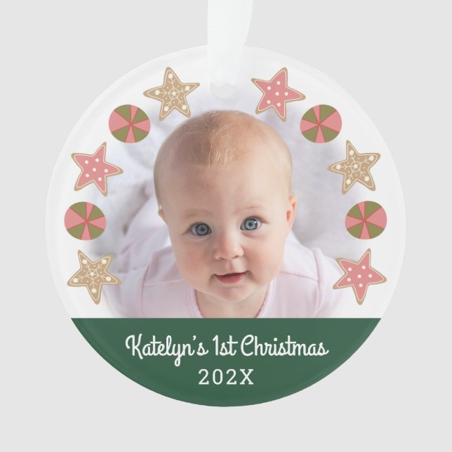 Premier Noël Baby Photo Gingerbread Girl Green (devant)