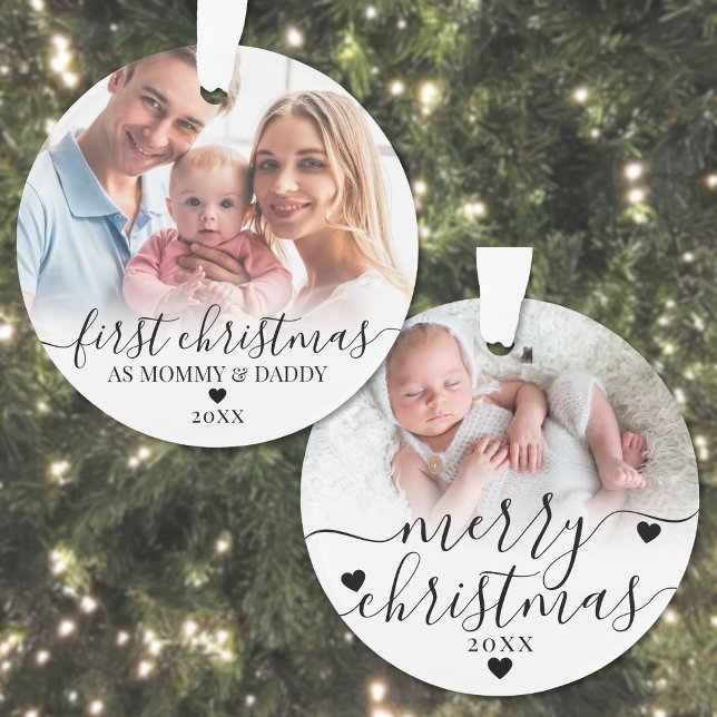 Premier Noël Comme Maman Papa Bébé Photo (First Christmas As Mom Dad Baby Photo Ornament)