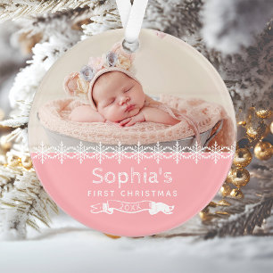 Premier Noël de Bébé Fille Photo Personnalisée Ros