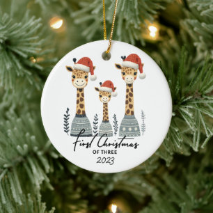 Premier Noël de trois Giraffe Ornement de famille