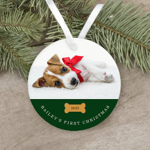Premier Noël de votre chien   Vert avec deux photo