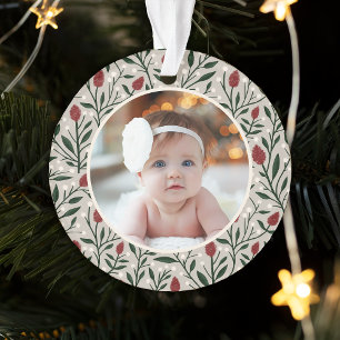 Premier Noël du bébé avec cadre floral classique