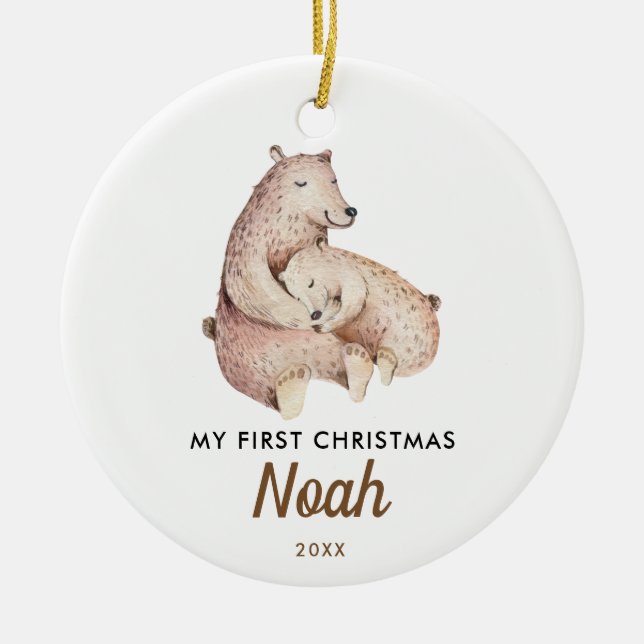Premier Noël du bébé | Bébé mignon Ours Ornement (Devant)