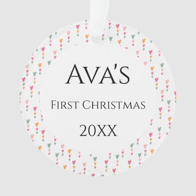Premier Noël du bébé Boho Love Hearts Nom (devant)
