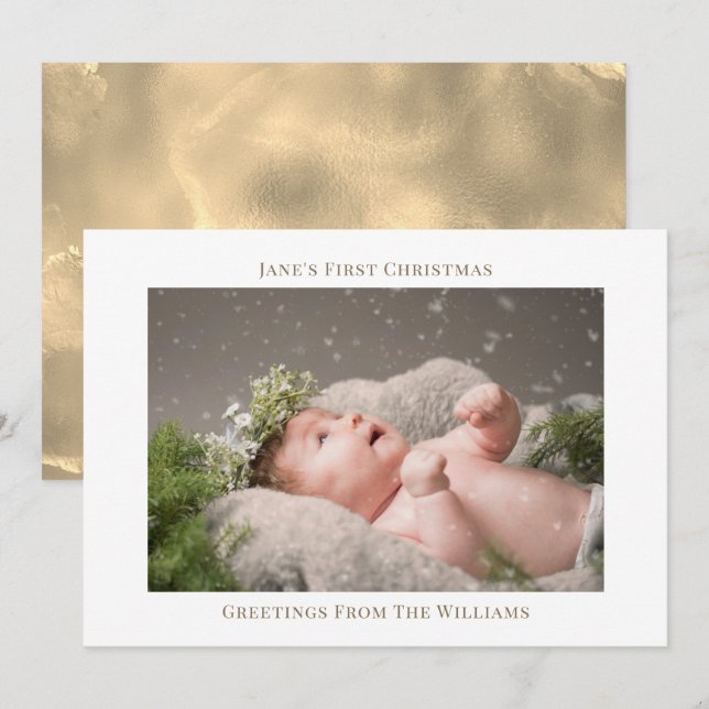 Premier Noël du bébé Carte photo simple moderne (Devant / Derrière)