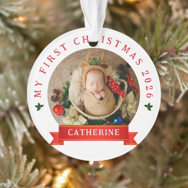 Premier Noël du bébé simple mignon Nom personnalis (Arbre)