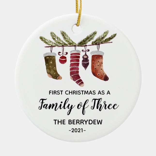 Premier Noël en famille de trois ornements (Devant)