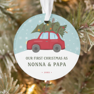 Premier Noël en grand-parents Red Car Photo