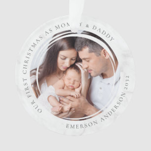 Premier Noël en photo de maman et papa marbre