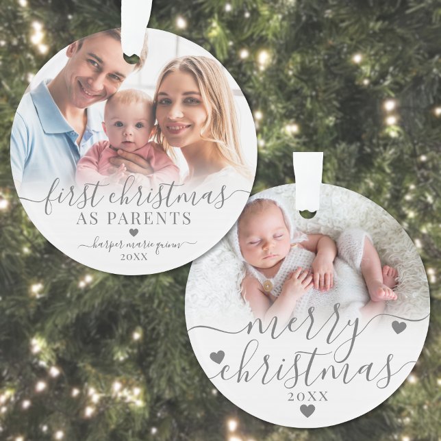Premier Noël En Tant Que Parents Nouveau-Né Bébé 2 (First Christmas As Parents Newborn Baby 2 Photo Ornament)