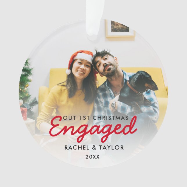 Premier Noël Engagé Photo Couple Ornament (devant)