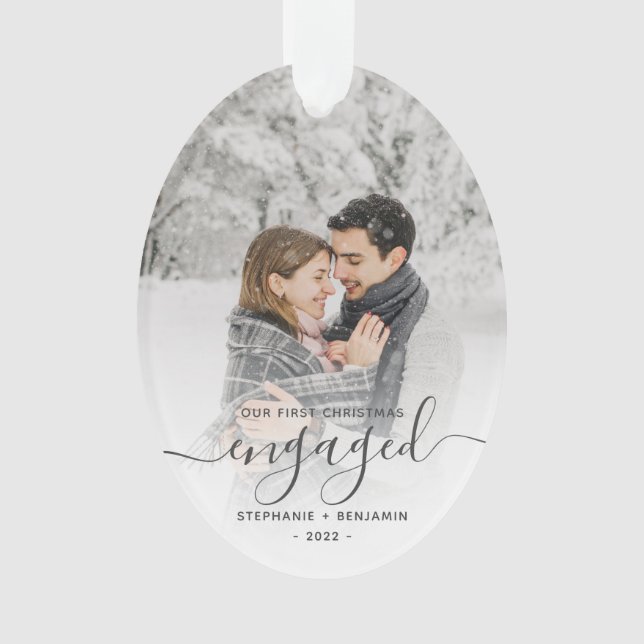 Premier Noël Engagé Photo personnalisée Gris Scrip (devant)