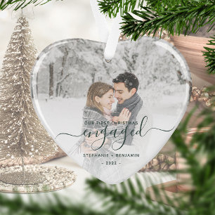 Premier Noël Engagé Photo Vert Script Coeur