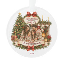 Premier Noël Famille de 4 Noël aquarelle