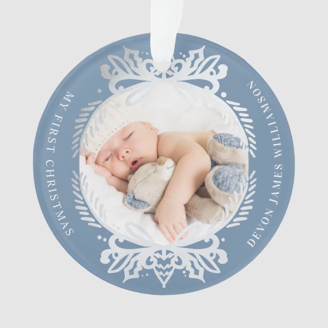 Premier Noël fleuri du bébé bleu et argenté de (devant)