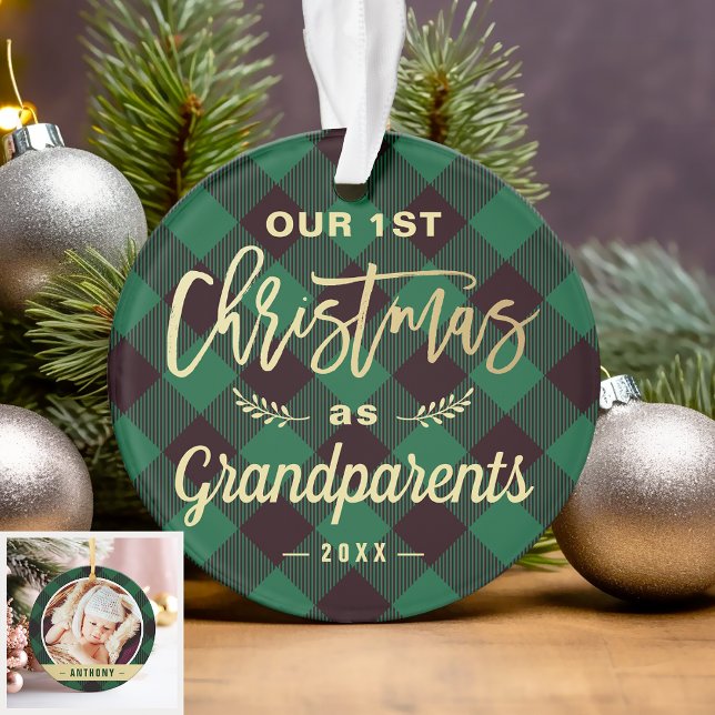 Premier Noël Grand-parents Green Tartan Photo (Sample)