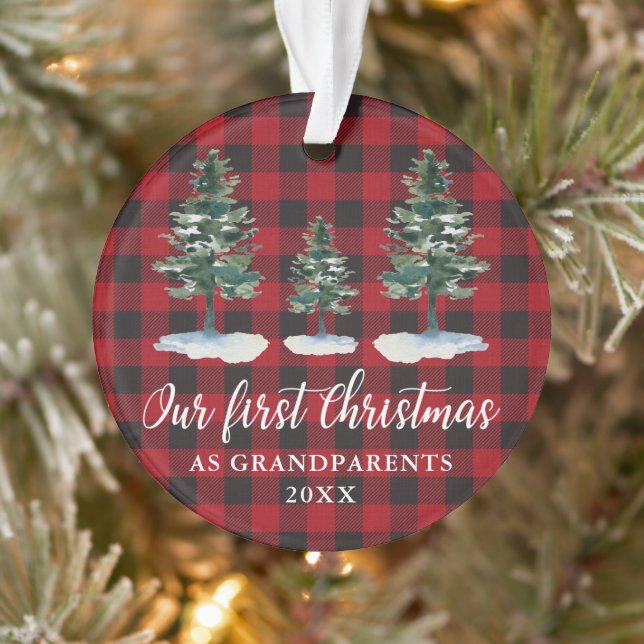 Premier Noël Grands-parents Pins Rouge Plaid (Arbre)