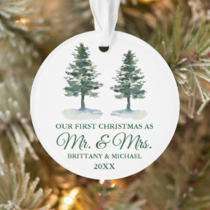Premier Noël M. et Mme Aquarelle Deux pins