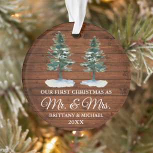 Premier Noël M. Mme Rustic Wood Deux Pins