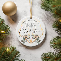 Premier Noël Marié en céramique ornement