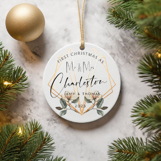 Premier Noël Marié en céramique ornement