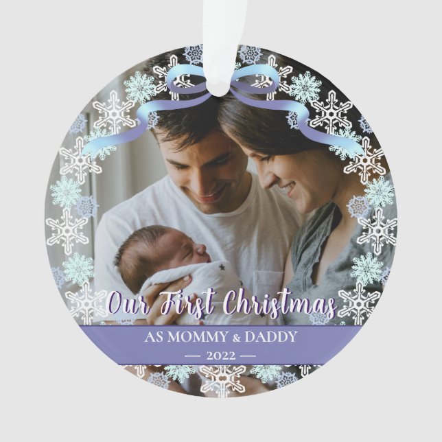 Premier Noël Nouveau bébé Parents Snowflakes Ribbo (devant)