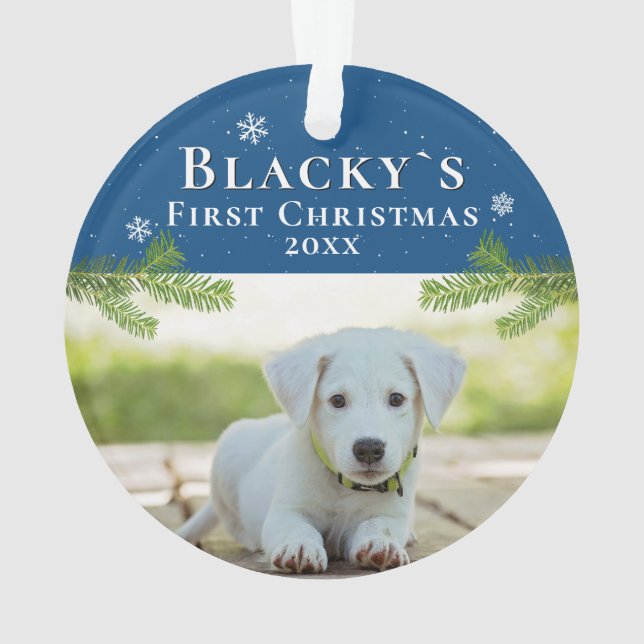 Premier Noël Pine bleu Chiot photo Ornement (dos)