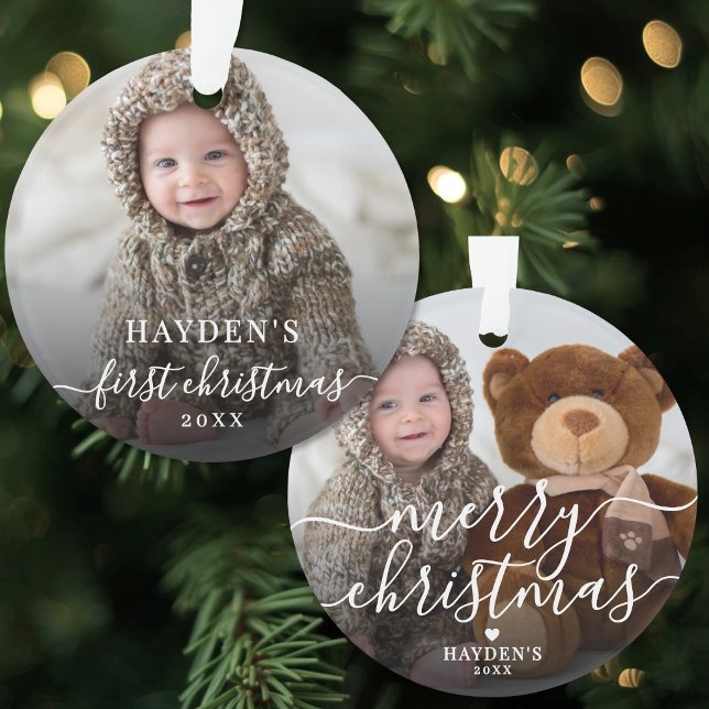 Premier Noël Simple Script Photo de bébé (First Christmas Simple Script Baby Photo Ornament )