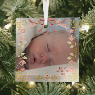 Premier ornement Carré en verre de Noël pour bébé