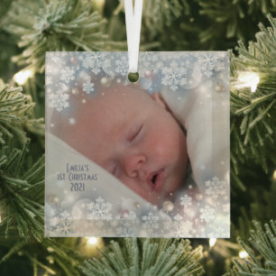 Premier ornement Carré en verre de Noël pour bébé